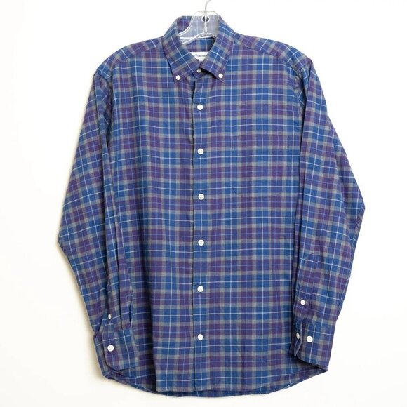 Peter Millar Button Down Ledson Autumn Soft Cotton Sport Shirt Check Blue Purple - Picture 2 of 11